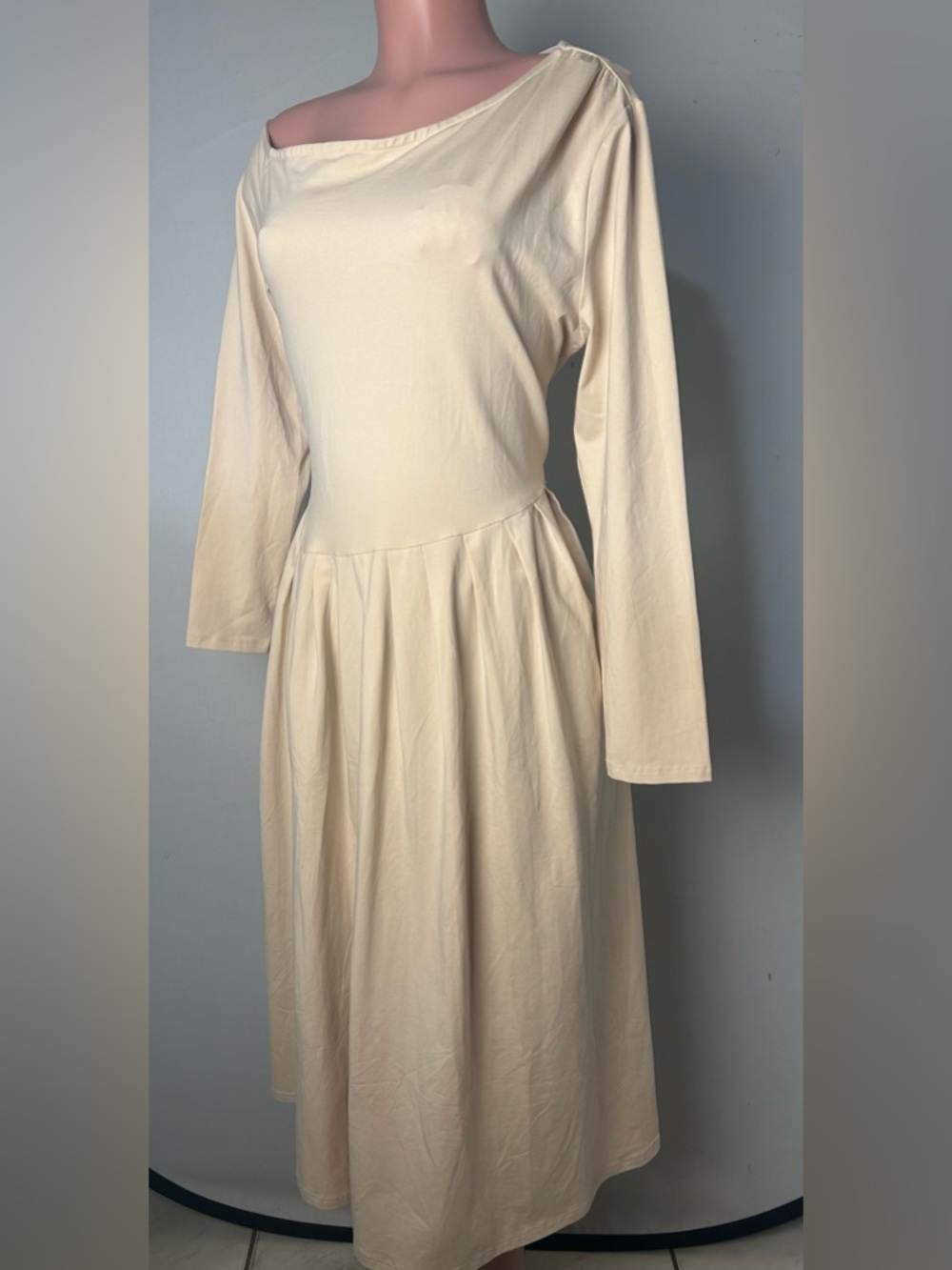 Merokeety A-Line Dress Women’s Long Sleeve  Midi Pleated Pockets Sz XL NWT